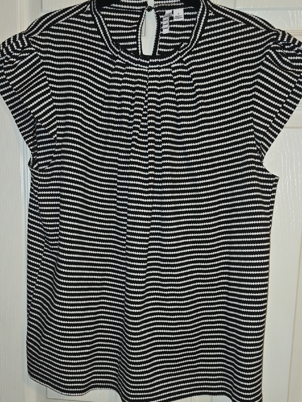 Elle Black and‎ White Striped Cap Sleeve Blouse